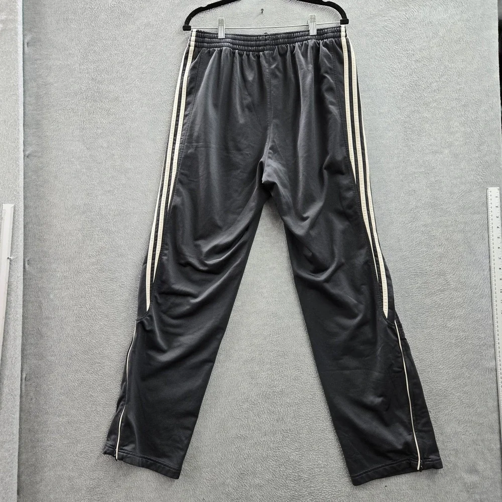 VINTAGE Adidas Men Activewear Pants L Gray Embroidered Track Zipper 32